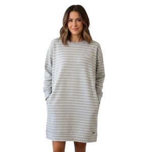 Vineyard Vines Sweatshirt Dress M Gray White Stripes Athleisure 2Q010228